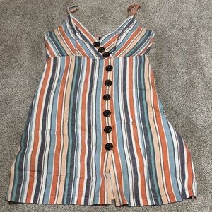 Daytrip Sun Dress with Blue, Orange, and Cream Stripes